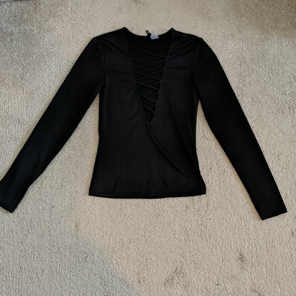 Black Low Cut Crosshatch Nightclub Top